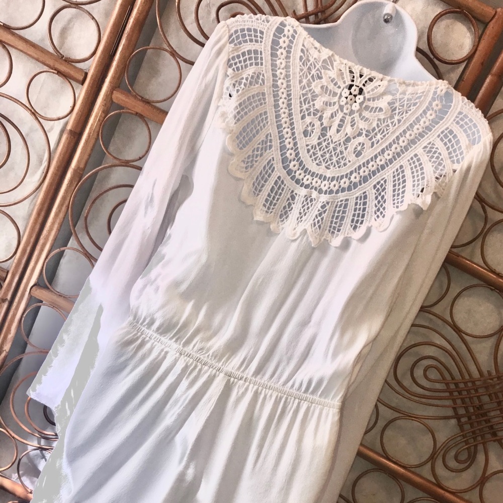 White Draped Romper w/Bell Sleeves - Picture 2 of 7
